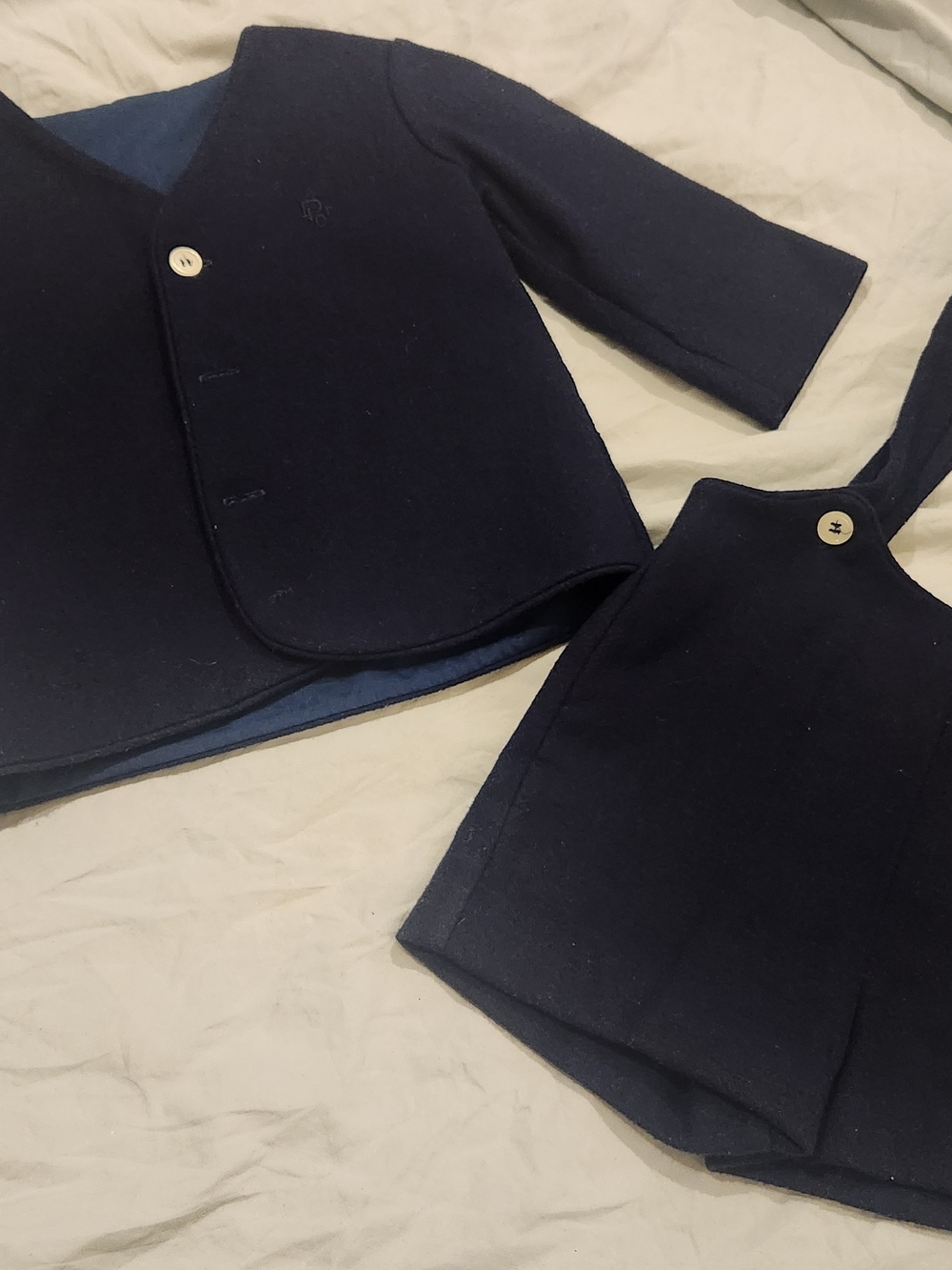 Vintage Christian Dior Boys Navy Blue Wool-Blend 2-Piece Suit Set - Size 3T USA